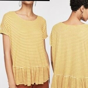Free‎ People Golden Yellow Striped Peplum Tee Size XS Flowy Beach Boho Top